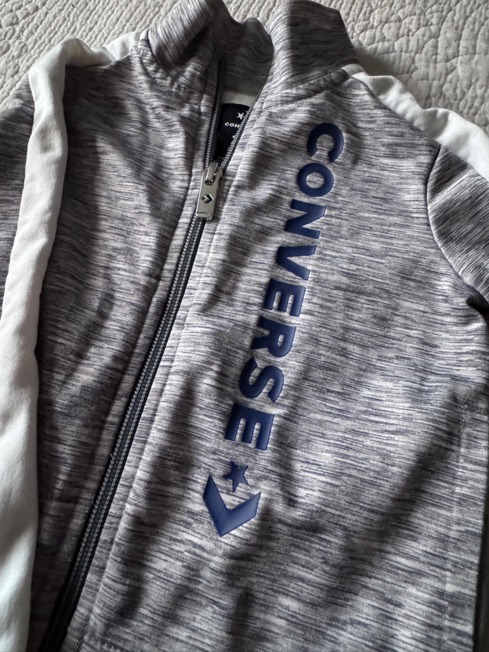 Converse Kids Grey Zip-Front Jacket with White Sleeve Stripe